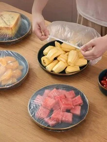 100pcs/Pack Disposable Cling Film Wrap, Elastic Refrigerator Vegetable & Fruit Preservation Bags - Clear - View 5