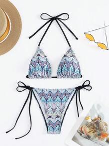 夏季纯色性感分体比基尼泳装，适合海滩度假 - 黑色 - 查看 1