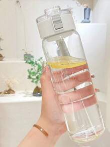 1個便攜式運動茶杯/健身透明大容量水瓶,適用於戶外、旅遊和辦公室 - 白色 - 查看 2