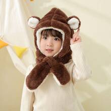 Kids' Winter Hat Scarf Set, Unisex Plush Hat With Ears And Scarf, Thick Warm Windproof Cap - Coffee Brown - View 4