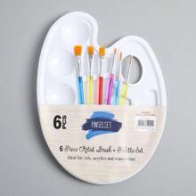 1入組藝術畫油畫筆工具顏色調色盤套裝（1個調色盤+6支畫筆） - 彩色 - 查看 1