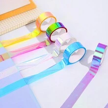 6入組創意彩色鍍膜激光漸變膠帶,學生帳篷材料diy拼貼貼紙,節慶生日禮盒包裝裝飾防水膠帶 - 彩色 - 查看 3