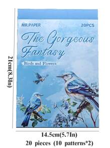 MR.PAPER 20入組銅版貼紙書,幻想風格的花鳥水彩插畫,適用於剪貼簿,日記,計劃本,水瓶裝飾 - 彩色 - 查看 8