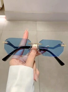 1pc Women's New Square Shape Rimless Cut Edge Fashion Glasses With Rhinestone Detailing, Metal Frame, Chic Solid Color Luxury Eyewear - Multicolor - View 13