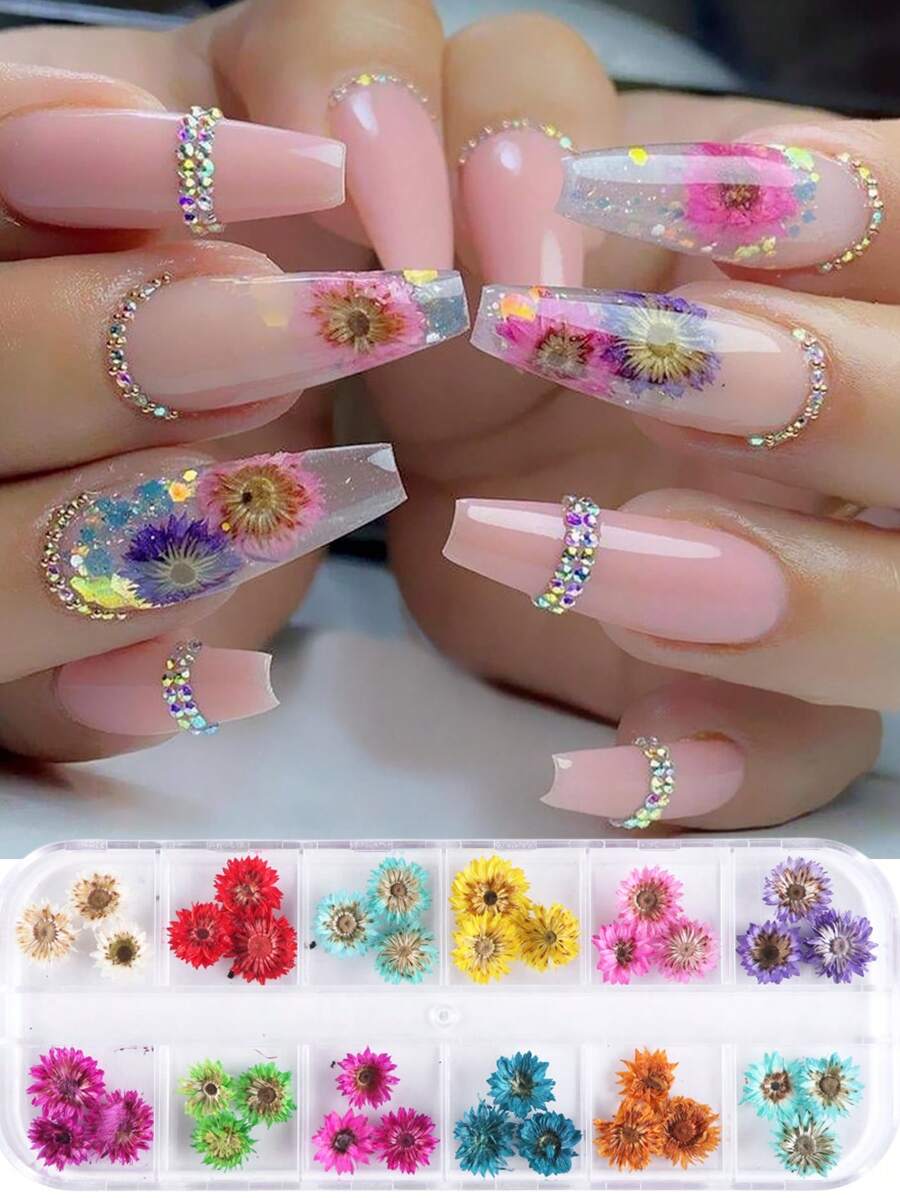 FULL BEAUTY 36 Chiếc Hoa Cúc Khô Hoa Giả 3D Hoa Giả Lát Decal Gel Móng Tay Ba Lan Phụ Kiện Làm Móng Tay DIY Móng Tay Quyến Rũ Móng Tay Đá Quý Đồ Dùng Làm Móng - Nhiều màu - Xem 1