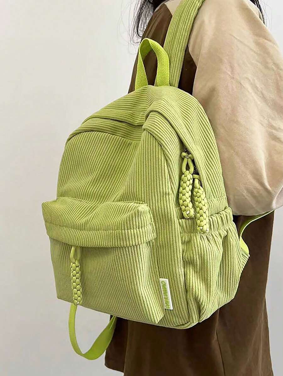 Pequeña mochila de pana con unicolor, perfecta para el Carnaval brasileño y el Día de San Patricio, mochila moderna, bolsa escolar, portable, compartimento para portátil, gran capacidad, para adolescentes, mujeres universitarias, estudiantes universitarias, colegio, escuela media, escuela secundaria, exteriores, viajes, salidas, escuela primaria, oficina - Verde - Ver 1