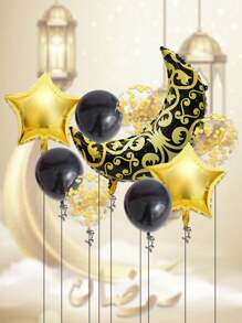 9pcs Themed Balloon Set, Large Moon Shape Balloon 18 Inch & Gold Five-Pointed Star Balloons For Party Decoration - Multicolor - View 2