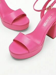 Women Chunky High Heel Sandals Fashion Open Toe Platform Heeled Sandals For Prom Dancing Wedding Holiday - Pink - View 7