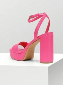 Women Chunky High Heel Sandals Fashion Open Toe Platform Heeled Sandals For Prom Dancing Wedding Holiday - Pink - View 6