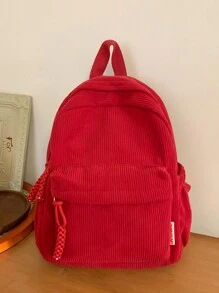 Kleiner Cord Rucksack Einfarbig, Rucksack, Schultertasche für die Schule - Rot - Übersicht 4