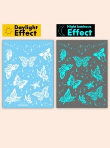1 Sheets Large Size Blue Luminous And White Ink Glow In The Dark Originality Body Art Temporary Tattoo Stickers, Glitter Butterfly Starlight Pattern,Waterproof Fake Tattoo, Lasts 2-5 Days, Covering Scars,Can Be Used On Arms Wrist Shoulders Legs Waist Neck Hand Chest Thighs Finger,Party Birthday Surprise Gift - Multicolor - View 2