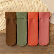 4đôi Của phụ nữ Màu thuần Dày lên Mùa Đông Tuyết Vớ Đối với Và Con số ( trái cam + San hô + Cà phê + Màu xanh lá ) - Nhiều màu - Xem 4