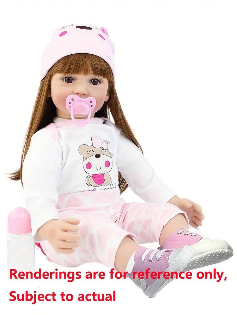 GUESSBELLY 60厘米24英寸逼真重生婴儿娃娃活着的柔软硅胶新生公主幼儿婴儿可爱装扮玩具女孩生日礼物（部分零件随机） - 粉色 - 查看 1
