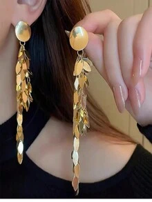 1個大號閃爍流蘇耳環,為女性帶來獨特的長款吊墜耳環和別致的設計感 - 金色 - 查看 2