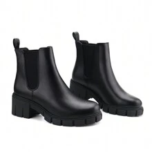 Botas y Botines de Mujer Slip on Elegante Vacación Miedoso De moda - PU negro - Ver 3