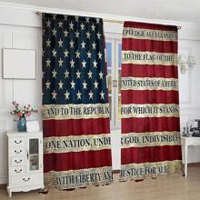 2入組美國國旗數字印刷窗簾,可以口袋式安裝。采用聚酯綸材質,適用於客廳、廚房、臥室、書房、家居裝飾 - 藍色 - 查看 1
