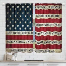 2入組美國國旗數字印刷窗簾,可以口袋式安裝。采用聚酯綸材質,適用於客廳、廚房、臥室、書房、家居裝飾 - 藍色 - 查看 3