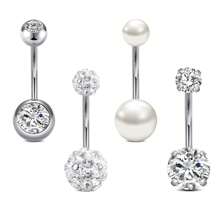 CIZME 4PCS 14G 6-14mm Belly Rings Stainless Steel Belly Button Rings Navel Rings CZ Curved Barbell Body Piercing For Women