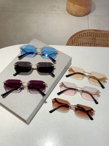 1pc Women's New Square Shape Rimless Cut Edge Fashion Glasses With Rhinestone Detailing, Metal Frame, Chic Solid Color Luxury Eyewear - Multicolor - View 1