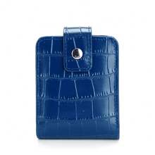 1pc Mini Portable Lipstick Bag With Mirror,Minimalism Small Cosmetic Bag With Button, Crocodile Embossed Women's Makeup Storage Case - Purple - View 6