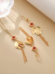 1套紅色鑽石項鍊和手鏈套裝,新設計的鈦合金鏈條飾品,歐美風格,適用於新娘 - 不規則款 - 查看 4