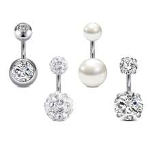 CIZME 4PCS 14G 6-14mm Belly Rings Stainless Steel Belly Button Rings Navel Rings CZ Curved Barbell Body Piercing For Women