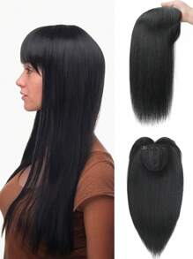 18inch Tự nhiên Đen Đầu tóc Tóc giả Đầu Patch Nữ Che phủ Trắng Tóc Tóc giả Nữ Dài Tóc Thẳng A Của Tóc Patch Chặn Đối với phụ nữ Mặc hàng ngày - màu đen - Xem 1