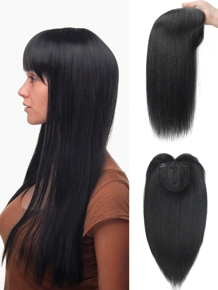 18inch Tự nhiên Đen Đầu tóc Tóc giả Đầu Patch Nữ Che phủ Trắng Tóc Tóc giả Nữ Dài Tóc Thẳng A Của Tóc Patch Chặn Đối với phụ nữ Mặc hàng ngày - màu đen - Xem 1