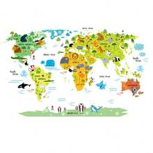 嬰兒房壁貼動物世界地圖兒童牆貼壁畫,便於撕下和貼上的可拆卸壁紙,適用於育嬰院幼兒房男孩女孩臥室玩具房裝飾教育動物地標 - animals world - 查看 5