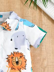 2 stukken Pasgeboren Baby Jongens Lente/Zomer Dieren Tekening Patroon Geprint Shirt Stijl: Romper Met hoed Sets