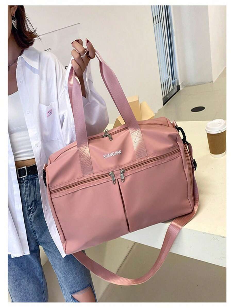 1個女性的粉色旅行袋,大容量便攜運動健身袋,短途旅行手提袋,瑜伽墊袋 - 粉色 - 查看 1