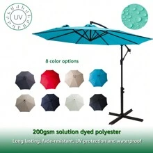 C-Hopetree 10 Ft Offset Cantilever Outdoor Patio Umbrella With Cross Base Stand, Aqua Blue - 水藍 - 查看 3