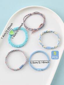 5件裝兒童髮飾 簡約彈性髮帶 藍綠色系列 - 彩色 - 查看 3