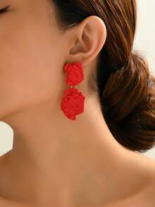 1pair Children's Asymmetric Shape, Fresh Style, Non-Colliding Design Earrings - Red - View 4