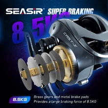 Seasir Cast-x 6+1 Bb 7.3:1 齒輪比,8.5kg 拖動雙卷筒超級制動力,轉換聲音,碳纖維手柄,強力制動器的魚竿 - 黑色 - 查看 5