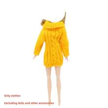 1入手工製作適用於30厘米娃娃編織毛衣，適用於BJD服裝秋冬派對裝扮服裝，可穿著於1/6娃娃身上（不含娃娃） - 黃色 - 查看 1