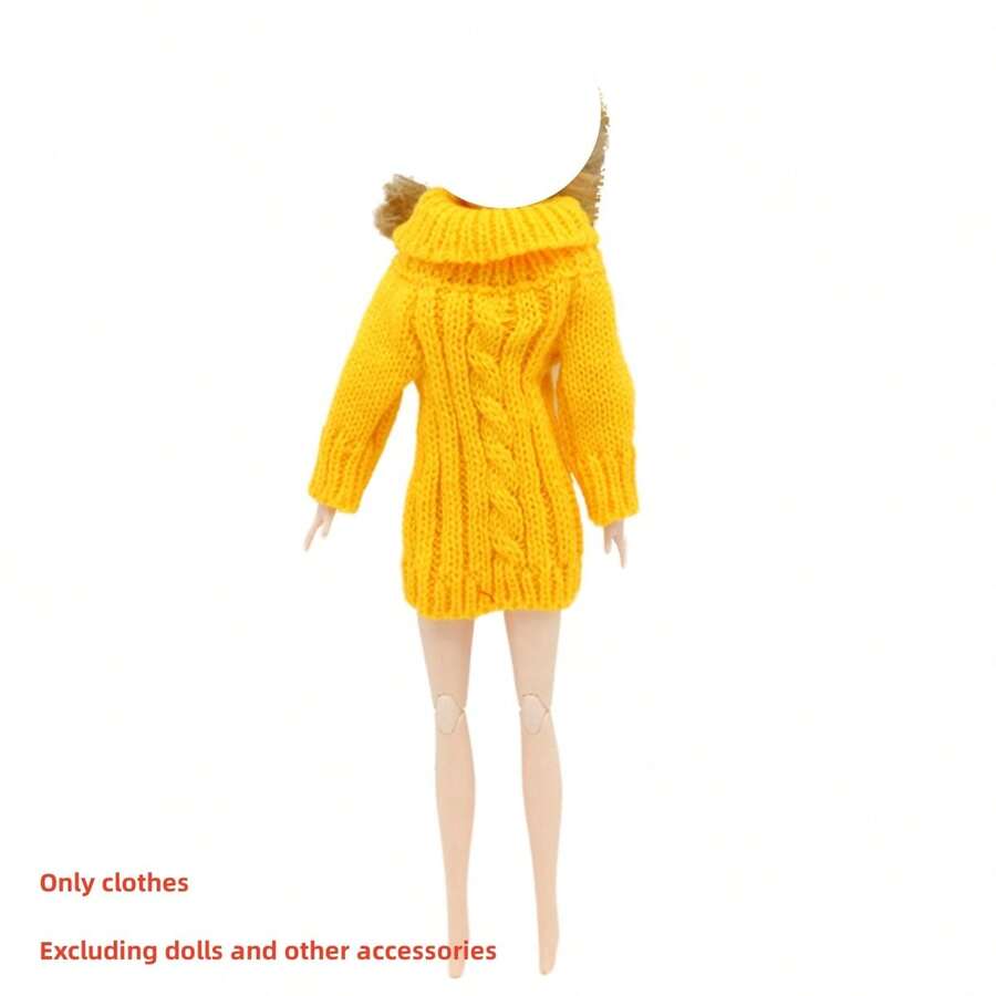 1入手工製作適用於30厘米娃娃編織毛衣，適用於BJD服裝秋冬派對裝扮服裝，可穿著於1/6娃娃身上（不含娃娃） - 黃色 - 查看 1