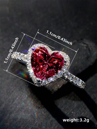 1Pc Girls Cubic Zirconia Romantic Heart Rings For Teen For Birthday Gifts