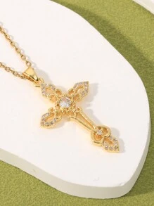 1件時尚個性化銅鍍立方氧化鋯吊墜項鍊,多功能配件,適用於女性 - 彩色 - 查看 3