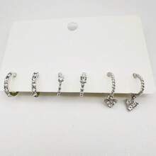 1 套 3 對高端 C 形圓形鋅合金金屬人造寶石鑲嵌閃亮耳環套裝適合女士日常佩戴