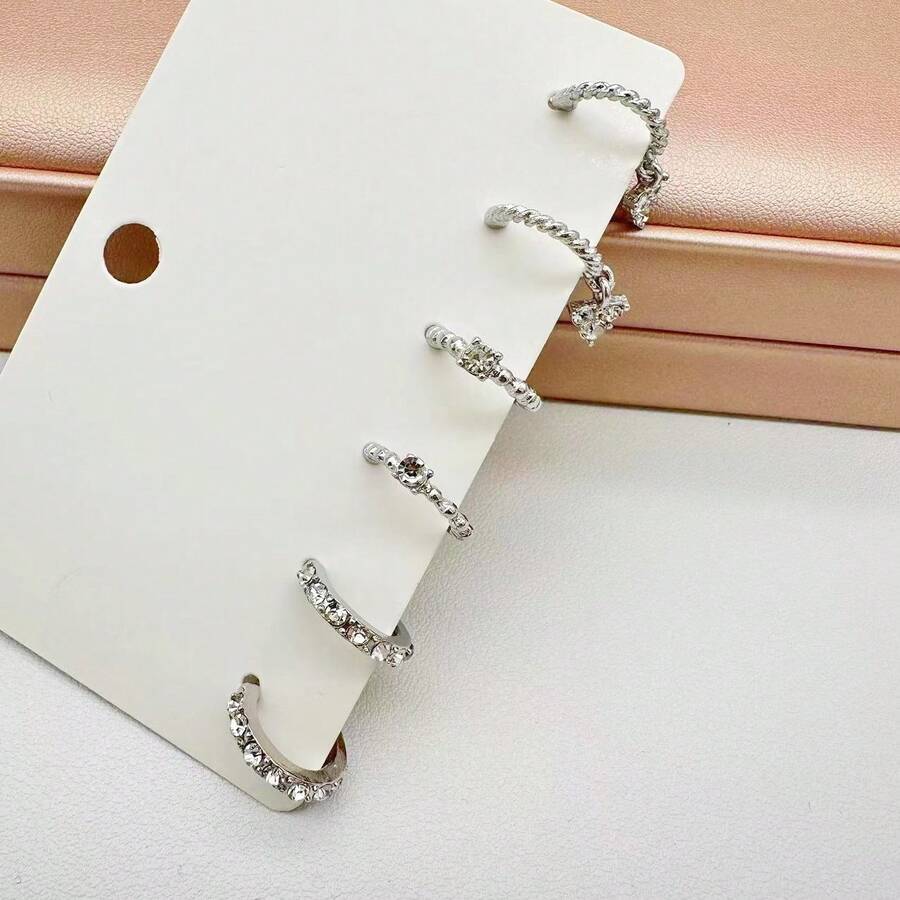 1 套 3 對高端 C 形圓形鋅合金金屬人造寶石鑲嵌閃亮耳環套裝適合女士日常佩戴