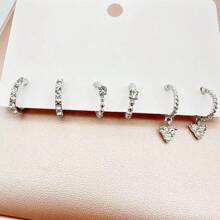 1 套 3 對高端 C 形圓形鋅合金金屬人造寶石鑲嵌閃亮耳環套裝適合女士日常佩戴