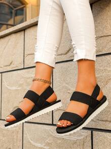 Fashionable & Elegant & Simple Style Women's Classic Black Sandals With Thick And Slip-Resistant Sole For Spring And Summer Beach - Black - View 4
