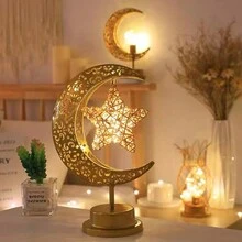 1 Miếng Led Sắt Nghệ thuật Sao & Mặt trăng Hình dạng Mini Đèn ngủ , Lãng mạn Đèn trang trí Đối với Phòng ngủ , Qủa tặng Đối với Lễ hội , Ngày lễ tình nhân , Lễ ăn mừng , - Vàng - Xem 3