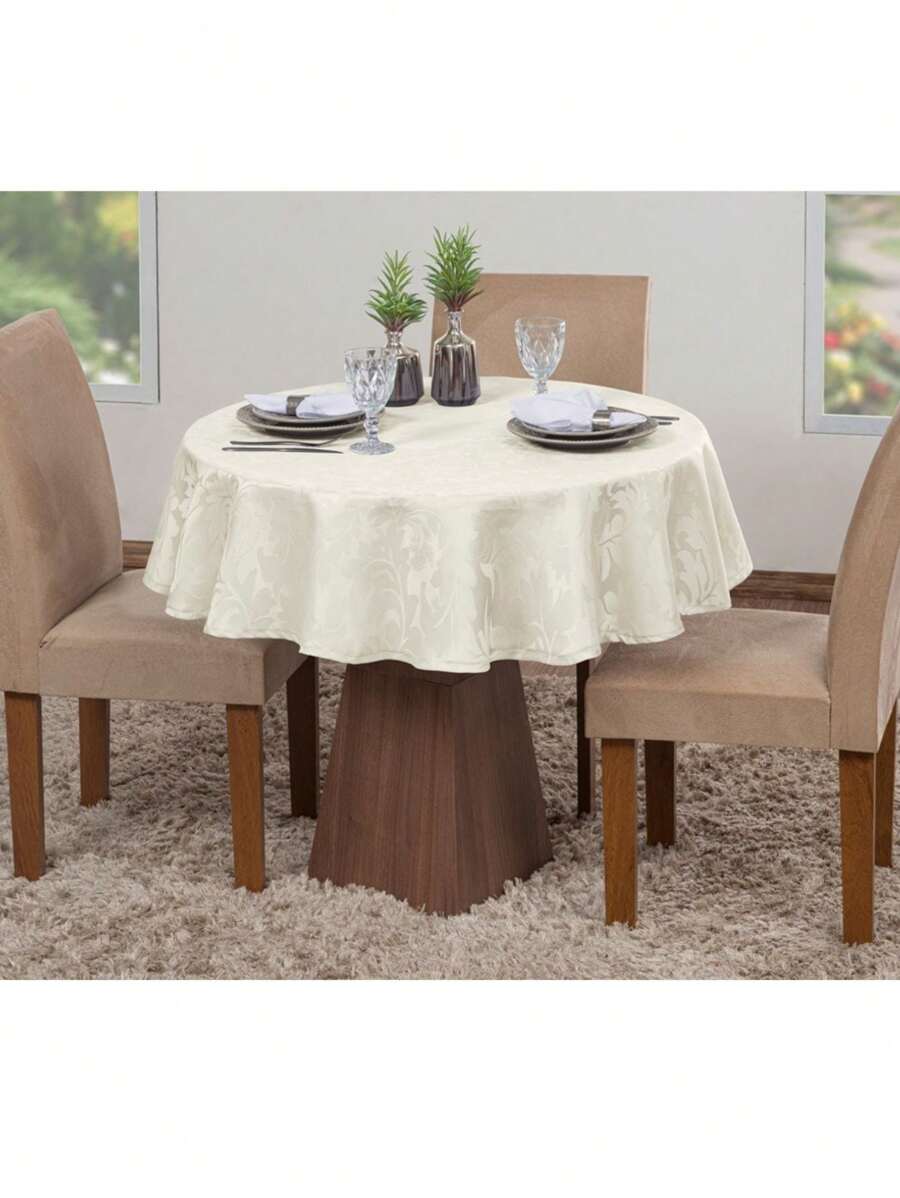 Toalha De Mesa Luxo Redonda Sala Jantar Jacquard 4 Lugares