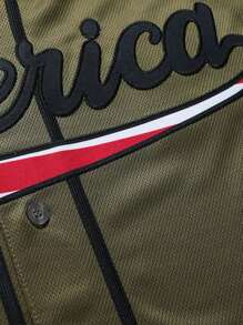 Atonmore 男士1号绿色棒球衫休闲运动衬衫纽扣刺绣训练比赛运动衫