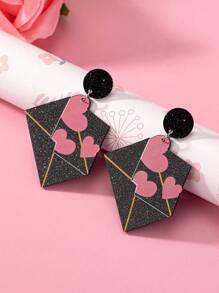 1pair Valentine's Day Sweetheart Acrylic Heart Print Earrings - Multicolor - View 1