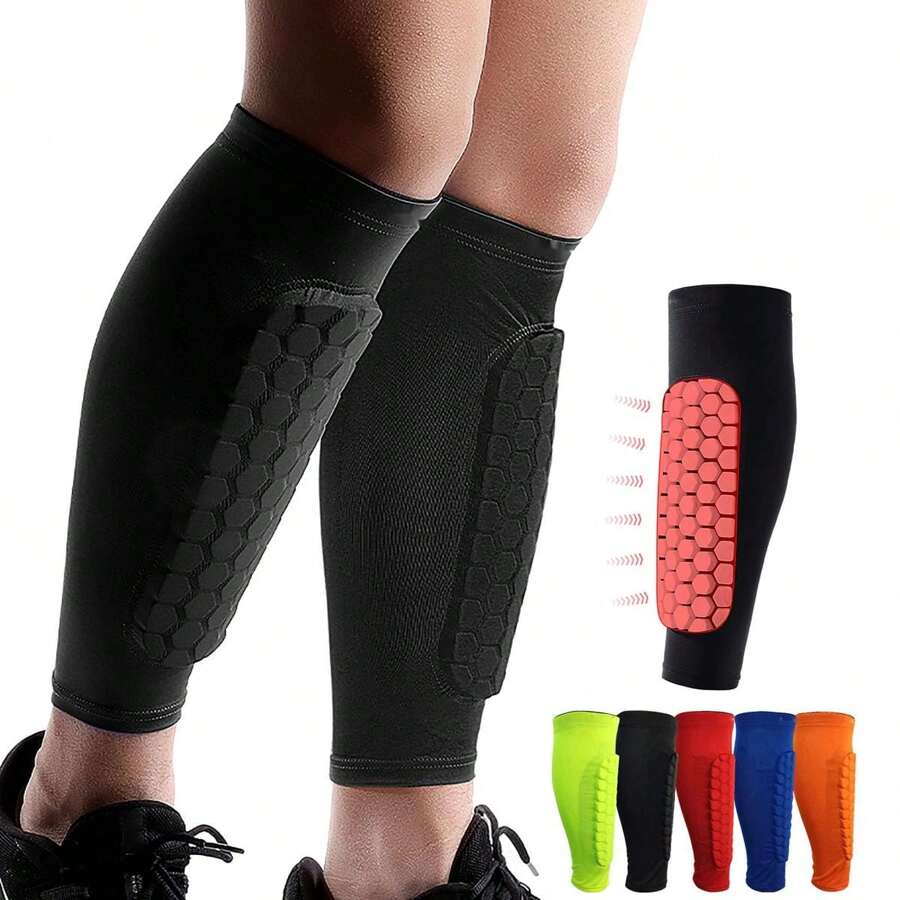 2 Pcs Soccer Shin Guards Shin Pads For Adult, Calf Compression Sleeve With Honeycomb Pads, Support For Shin Splint Baseball Boxing Kickboxing MTB, Lightweight - Multicolor - View 1