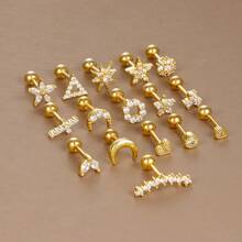 1 Stück/3 Stücke Ohrclip Ohrringe, Titanum Edelstahl Stiel mit Kupfer mikro-eingelassenen Zirkonia Männer Schraubkugel, Frauen Blume, Herz, Träne, Kreis, Krone, Kreuz, Stern, Mond Ohrringe, Schmuckgeschenk zum Lehrertag, Muttertag