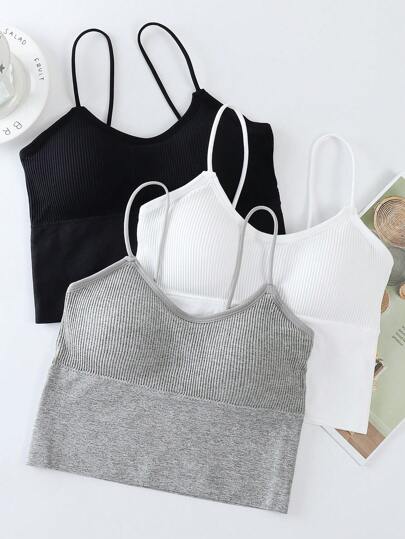 3pcs Women's Simple Casual Gather Lightly Padded Underwear Bralette